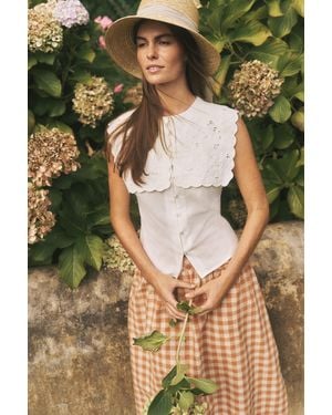 Monsoon Rhea Embroidered Linen Blend Top - Natural