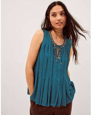 Monsoon Sophia Embellished Pleat Tank Top Teal - Blue