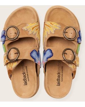 Monsoon Laidback London Handwoven Crochet Double-buckle Suede Sandals Tan - Natural