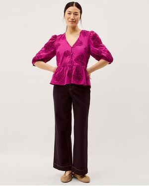 Monsoon Tammy Puff Sleeve Embroidered Top Pink