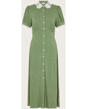 Monsoon Clea Spot Jersey Midi Dress Green