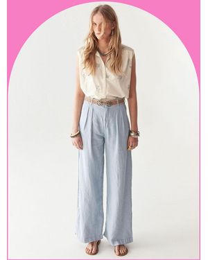Monsoon Maison Hotel Marisa Wide Leg Linen Trousers Blue - Pink