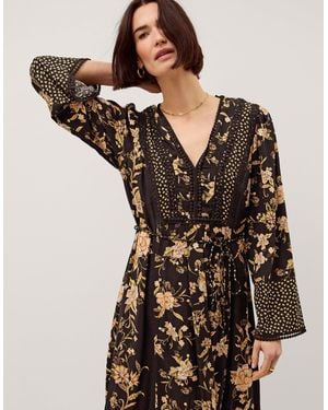 Monsoon Rosaleigh Floral Midi Dress - Black