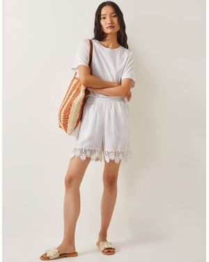 Monsoon Lara Floral Embroidered Shorts White - Natural