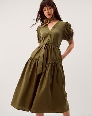 Monsoon Fawn Puff Sleeve Midi Dress - Brown