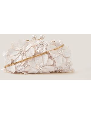 Monsoon Suvi Flower Embellished Clutch Bag - Natural