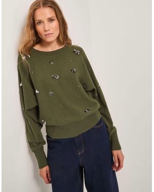 Monsoon Sable Sequin Embellished Jumper Green