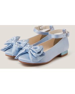Monsoon Pearl Bow Satin Flats Blue