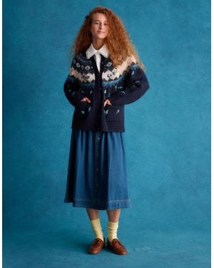 Monsoon Hali Floral Handknit Cardigan - Blue