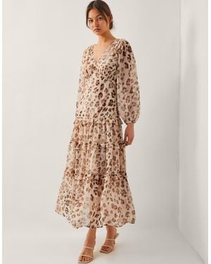 Monsoon Leona Leopard Print Maxi Dress Brown - Natural