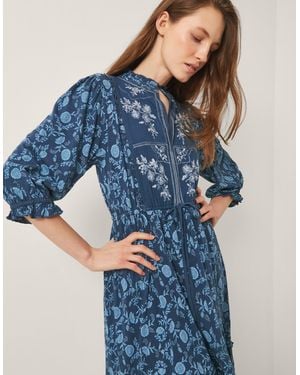 Monsoon Sofia Floral Print Jersey Midi Dress Blue