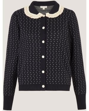 Monsoon Camila Broderie Collar Cardigan Blue