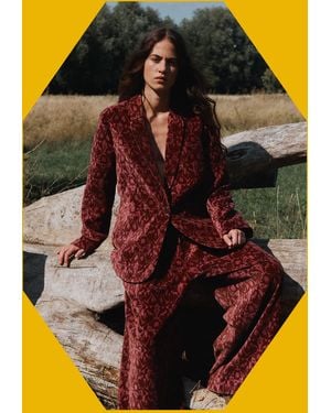Monsoon East Jude Print Velvet Blazer Red