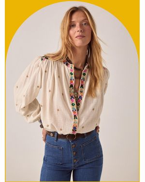 Monsoon Maison Hotel Cleo Embroidered Blouse White - Blue