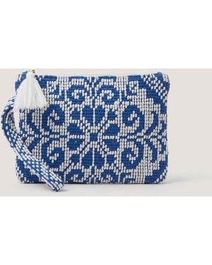 Monsoon Janine Floral Tapestry Clutch Bag - Blue