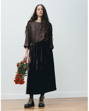 Monsoon East Laurie Velvet Midi Skirt Brown