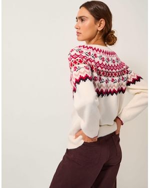 Monsoon Rhi Floral Fair Isle Jumper Ivory - Pink
