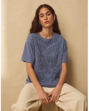 Monsoon East Florence Floral Embroidered T-shirt Blue