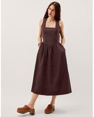 Monsoon Lily Square Neck Linen Midi Dress Brown - Purple