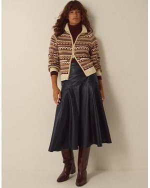 Monsoon Dianne Faux Leather Midi Skirt Black - Natural