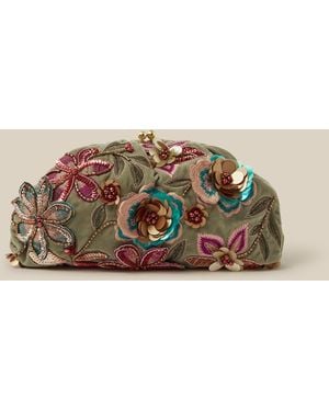 Monsoon Eleni Floral Velvet Clutch Bag - Natural