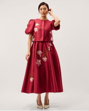 Monsoon Anya Puff Sleeve Floral Embroidered Jacket Pink