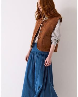 Monsoon East Zohra Reversible Suede Vest Tan - Blue