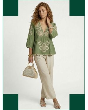 Monsoon Raffya Aubrey Embroidered Tunic Blouse Green