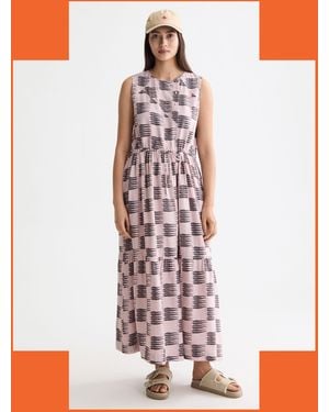 Monsoon Scotch & Soda Sleeveless Feather Print Midi Dress Pink - White