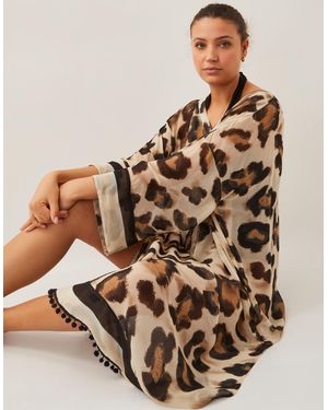 Monsoon Adra Leopard Print Kaftan - Brown