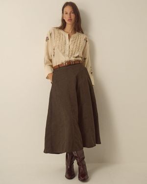 Monsoon Nora Corduroy Midi Skirt Brown - Natural
