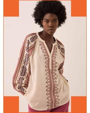 Monsoon East Gabriette Floral Print Cotton Blouse Ivory - White