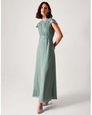 Monsoon Women's Light Green Floral Lace Elegant Elodie Chiffon Bridesmaid Dress, Size: 12