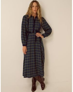 Monsoon Bella Velvet Check Print Midi Dress Blue - Black