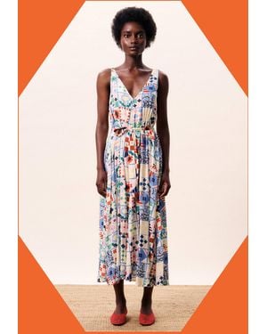 Monsoon Frnch Consordia Tile Print Midi Dress Multi - White