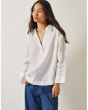 Monsoon Clover Linen Button Blouse White