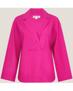 Monsoon Tulip Linen Blend Collar Top Pink