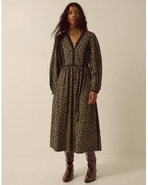 Monsoon Sophie Floral Print Jersey Midi Dress Blue - Brown