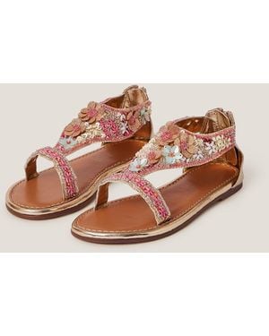 Monsoon Flower Embellished Metallic Sandals Multi - Pink
