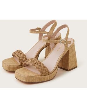 Monsoon Raffia Block Heel Sandals Natural