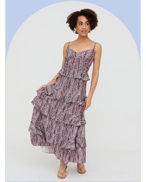 Monsoon Raffya Tangiers Print Ruffle Maxi Dress Red - White