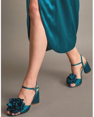 Monsoon Petal Corsage Satin Heel Sandals Teal - Blue