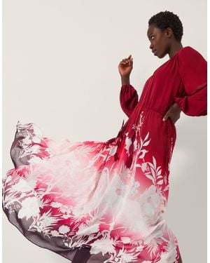 Monsoon Women's Red & White Floral Print Ombré Lilian Maxi Dress, Size: L - Pink