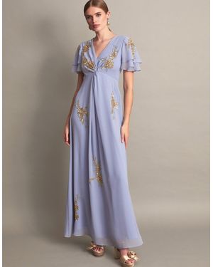Monsoon Kendra Embellished Maxi Dress Blue - Grey