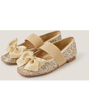 Monsoon Glitter Bow Ballet Flats Gold - Natural