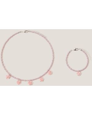 Monsoon Flower Pearl Necklace & Bracelet Set - Natural