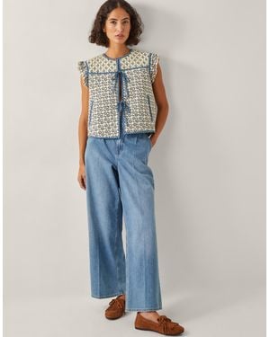 Monsoon Judy Geometric Quilted Waistcoat Ivory - Blue