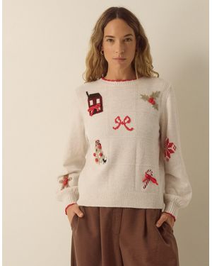 Monsoon Cara Crew Neck Christmas Jumper Ivory - Natural