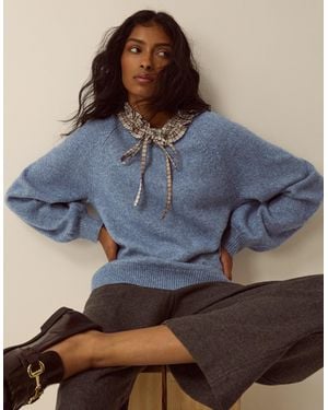 Monsoon Corie Check Ruffle Collar Jumper Blue
