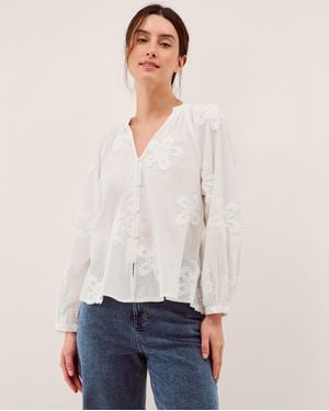 Monsoon Aria Floral Appliqué Blouse White